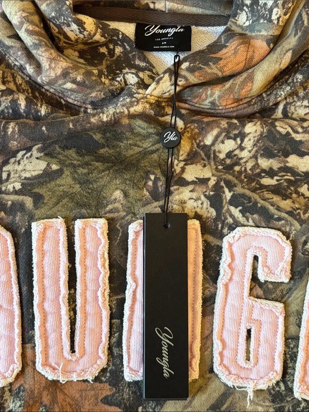 YoungLA Camo Hoodie with Pink Logo